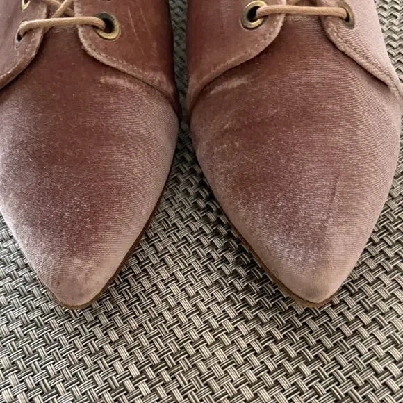 Stuart Weitzman Cello Velvet Lace Up Pointed Toe Oxford Flat Soft Petal Pink 9 - Picture 7 of 7